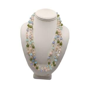 Vintage Triple Strand Pastel Lucite Beaded Necklace , 24" Long